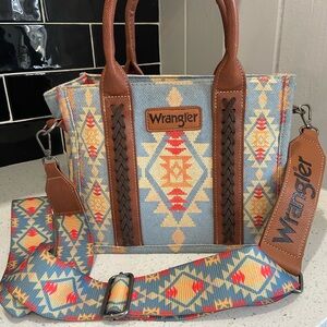 Wrangler Blue and Brown Patterned Tote Bag